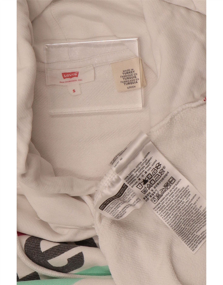 LEVI'S Γυναικείο υπερμεγέθη γραφικό μπλούζα με κουκούλα UK 10 μικρό λευκό βαμβακερό