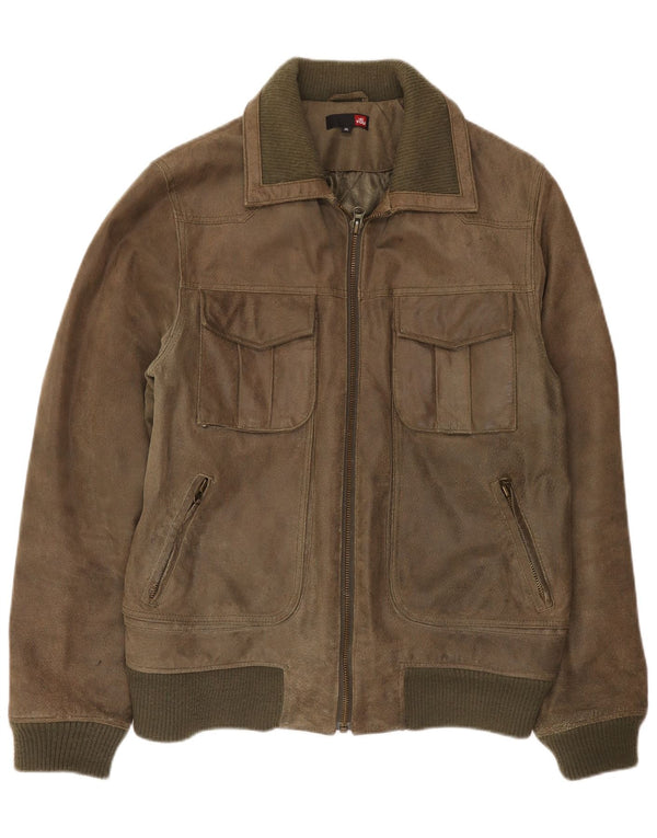4 You Mens Suede Bomber Jacket UK 42 XL Καφέ Δερμάτινο