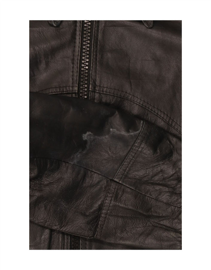 Vintage Γυναικείο Bomber Δερμάτινο Μπουφάν IT 50 XL Μαύρο Δερμάτινο