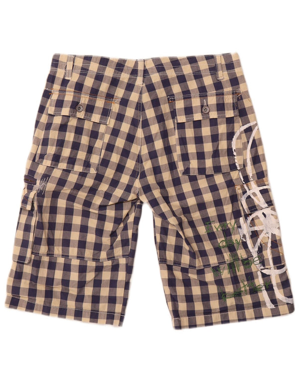 Desigual Γυναικεία γραφικά σορτς Cargo EU 42 Large W34 Navy Blue Gingham