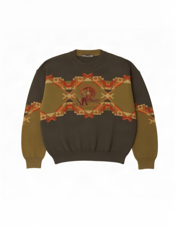 COMPASS CARD Ανδρικό πουλόβερ με λαιμόκοψη IT 50 Medium Khaki Geometric