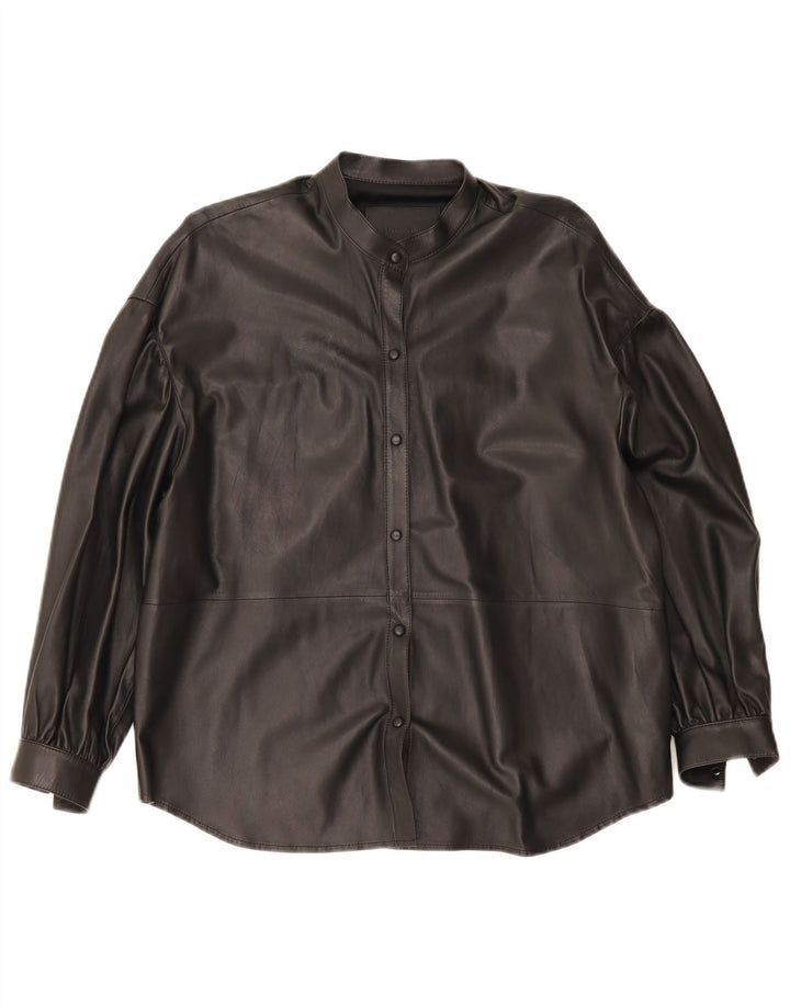 Massimo Dutti Γυναικείο Υπερμεγέθη Δερμάτινο Πουκάμισο UK 6 XS Μαύρο Δερμάτινο
