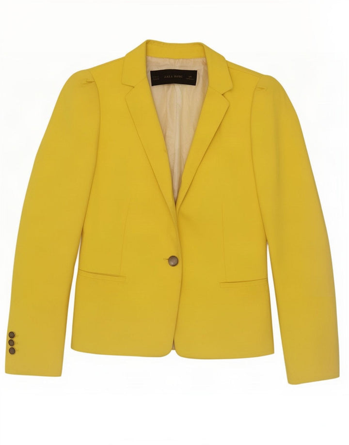 Zara Γυναικείο μπουφάν σακάκι με 1 κουμπί UK 10 Small Yellow Polyester