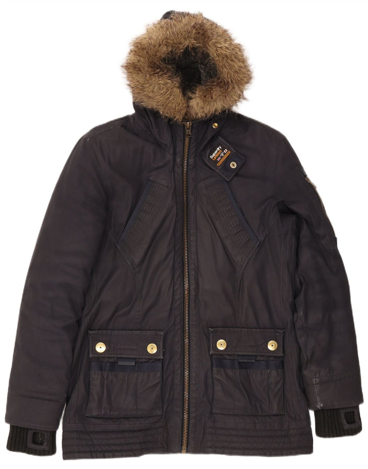 SUPERDRY Γυναικείο μπουφάν Parka με κουκούλα UK 16 Μεγάλο Navy Blue από βαμβάκι