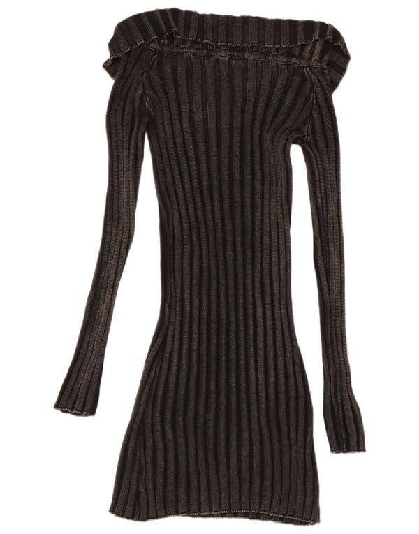 Γυναικείο μακρυμάνικο φόρεμα ZARA UK 14 μεγάλο μαύρο βαμβακερό