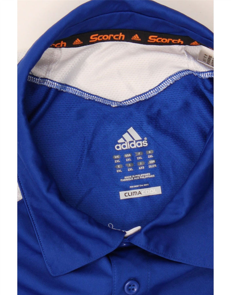 ADIDAS Mens Climacool Football Shirt 2XL Blue Colourblock Polyester Vintage Adidas and Second-Hand Adidas from Messina Hembry 