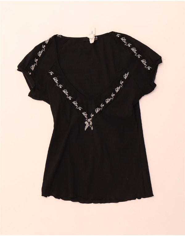 Liu Jo Γυναικεία Γραφική Μπλούζα Τοπ UK 4 XS Μαύρο Πολυεστέρας