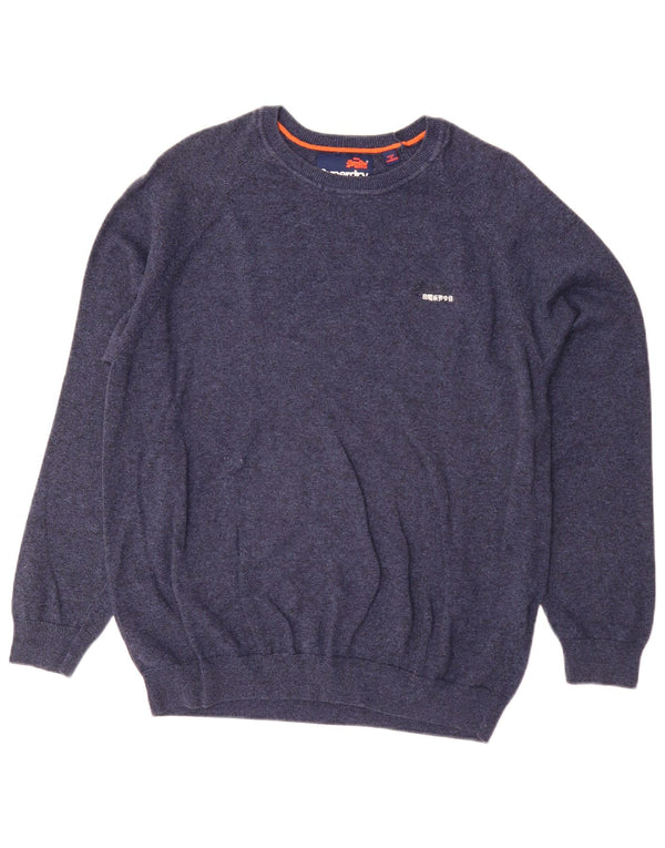 Superdry Mens Boat Neck Jumper Sweater 2XL Navy Blue Cotton