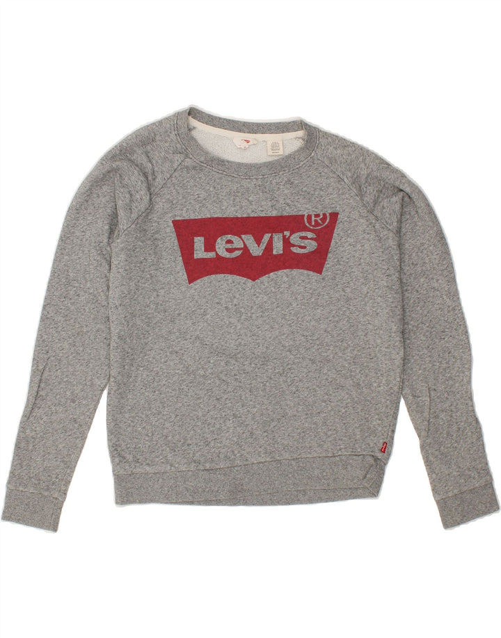 LEVI'S Womens Oversized Graphic Sweatshirt Jumper UK 6 XS Grey Flecked Vintage Levi's and Second-Hand Levi's from Messina Hembry 
