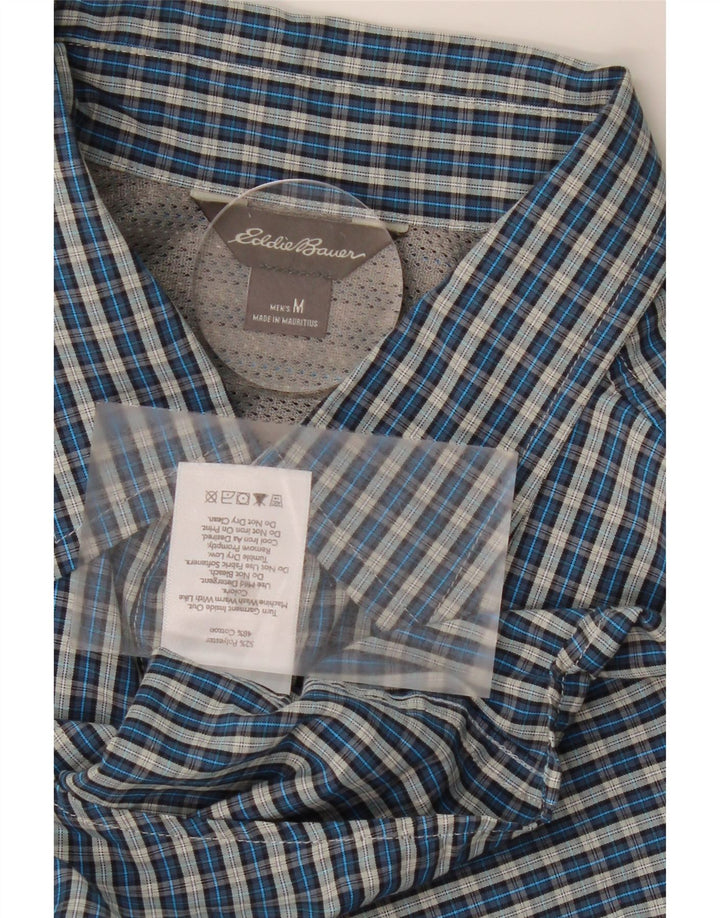 EDDIE BAUER Mens Short Sleeve Shirt Medium Blue Check Polyester Vintage Eddie Bauer and Second-Hand Eddie Bauer from Messina Hembry 