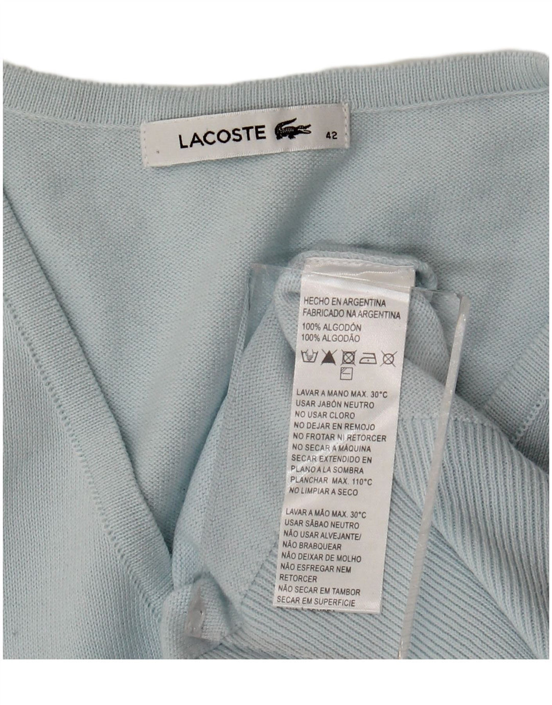 Γυναικείο πουλόβερ Lacoste με V λαιμόκοψη, Μέγεθος 42 Μεγάλο Μπλε Βαμβακερό