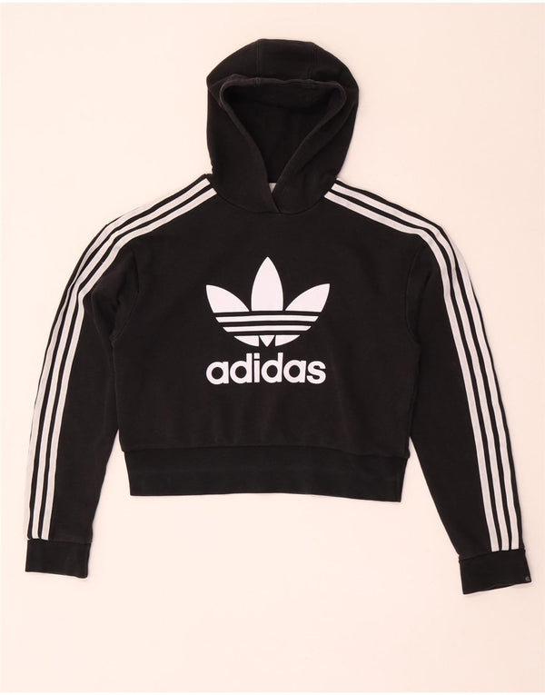 Adidas Girls Graphic Crop Hoodie Jumper 13-14 ετών Μαύρο βαμβακερό