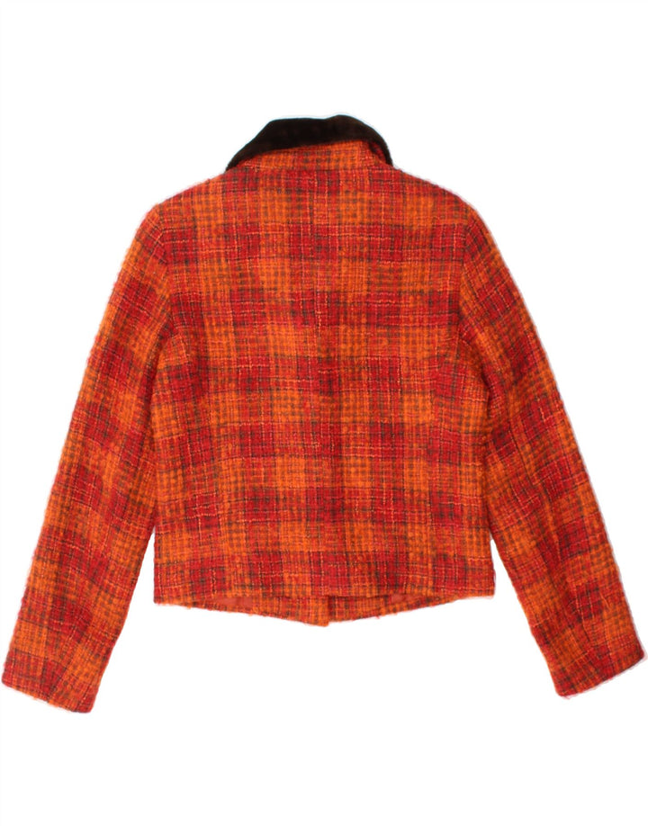 OLSEN Womens Crop 3 Button Blazer Jacket UK 8 Small Red Check Virgin Wool Vintage Olsen and Second-Hand Olsen from Messina Hembry 