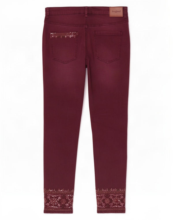 Desigual Γυναικεία Skinny Jeans EU 42 Large W32 L27 Βουργουνδί Floral Βαμβάκι
