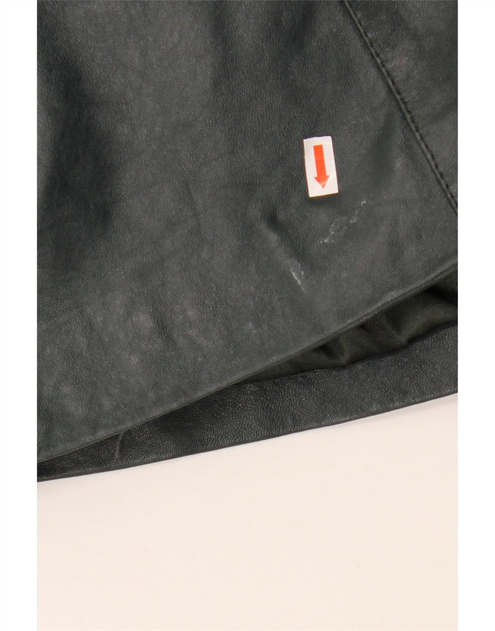 SAKI Γυναικείο Δερμάτινο Παλτό Poncho με κουκούλα UK 10 Small Green Leather