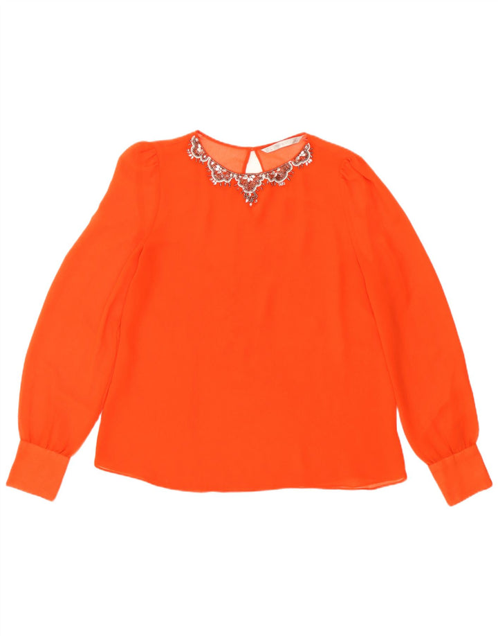 Zara Γυναικεία μακρυμάνικη μπλούζα See Through Μπλούζα UK 16 Large Orange