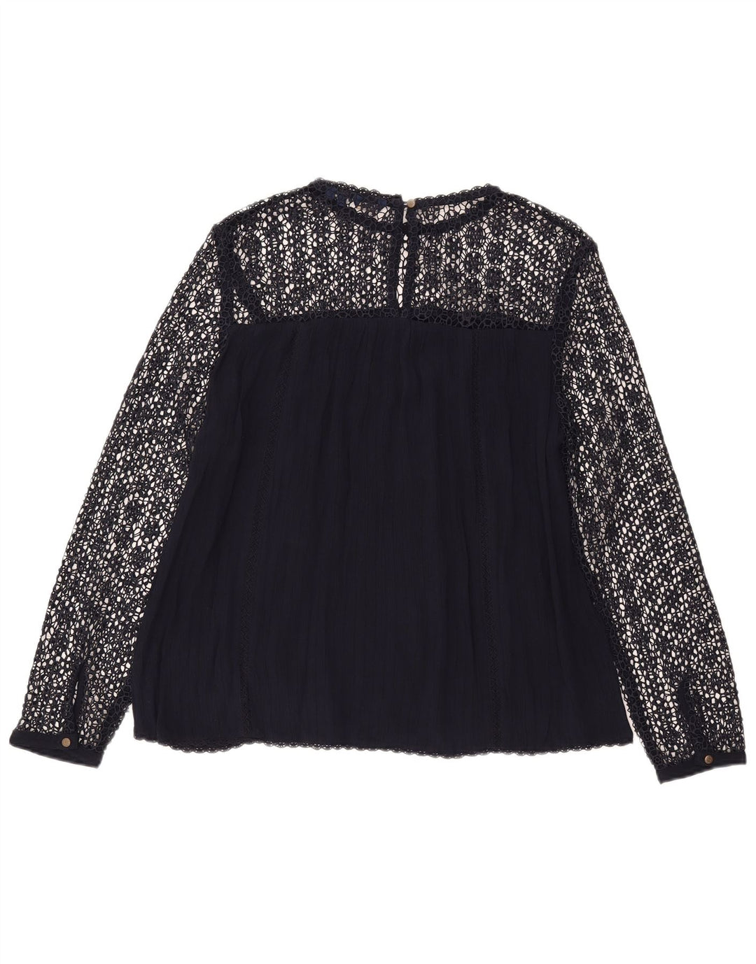 SUPERDRY Womens Crochet Blouse Top UK 12 Medium  Navy Blue Viscose
