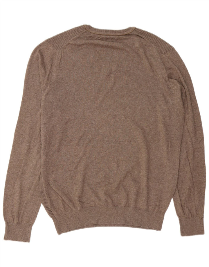 Ανδρικό πουλόβερ Massimo Dutti με V λαιμόκοψη, μεγάλο καφέ βαμβακερό