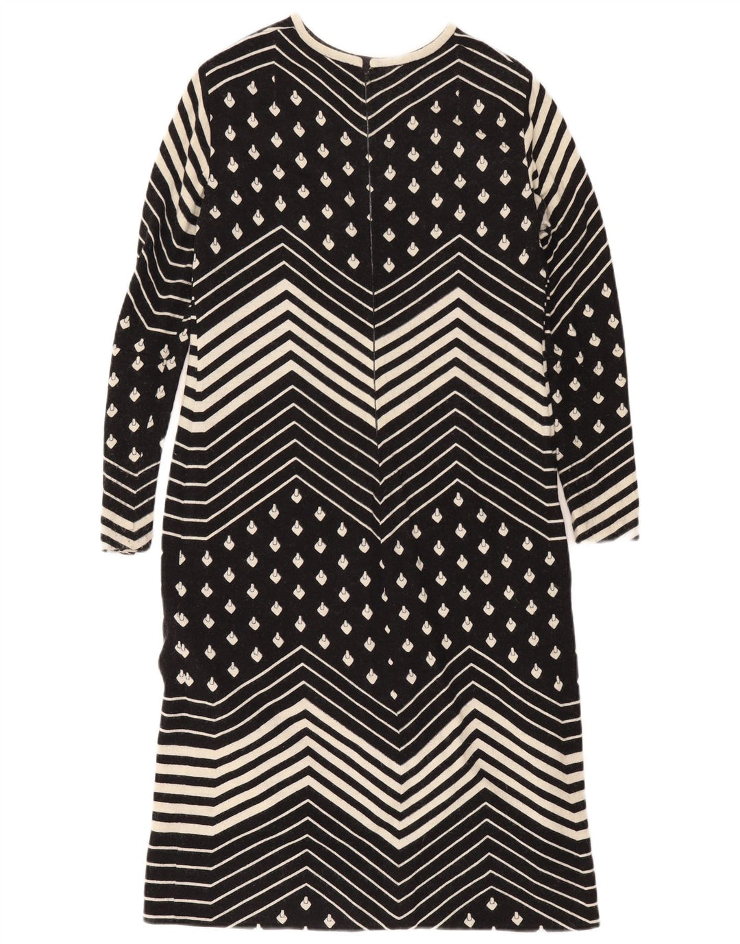 Vintage γυναικείο μακρυμάνικο φόρεμα Shift UK 12 Medium Black Geometric