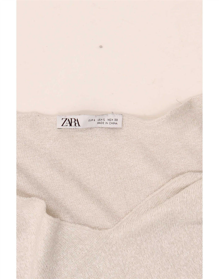 Zara Γυναικείο πουλόβερ με V λαιμόκοψη UK 16 Ασημί μεγάλο