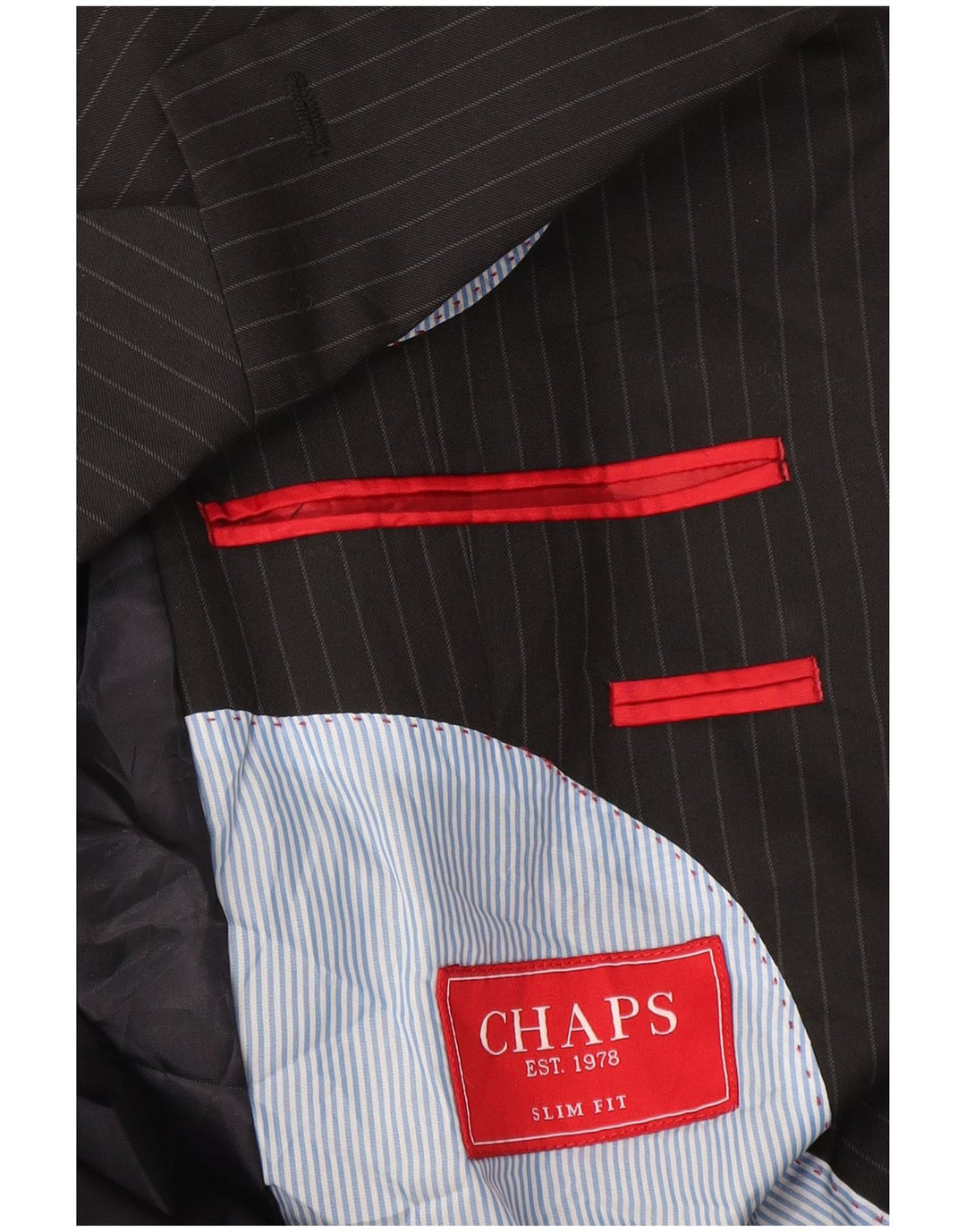 Chaps Mens 2 Button Slim Fit Blazer Jacket UK 40 Large Black Pinstripe
