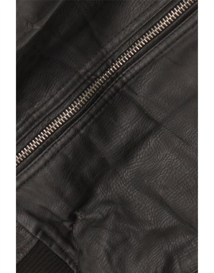 Πανομοιότυπο Ανδρικό Μοτοσικλέτα από Faux Leather Bomber Jacket UK 42 XL Μαύρο Πολυεστέρας