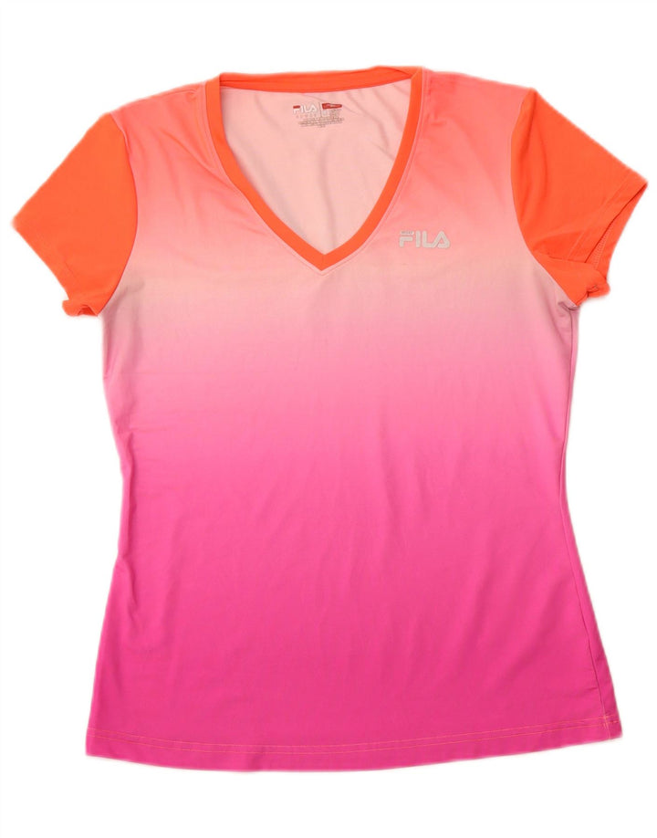 Γυναικείο T-Shirt FILA Top UK 12 Medium Pink Colourblock