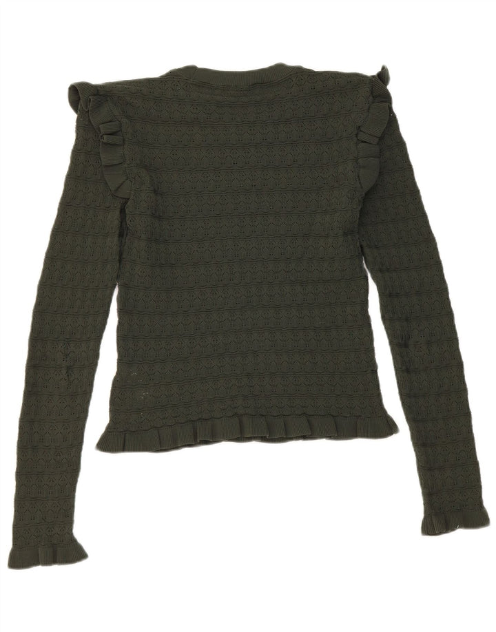 Zara Γυναικείο Crop Ruffle Μπροστινό Μακρυμάνικο UK 8 Μικρό Χακί Πολυεστέρας