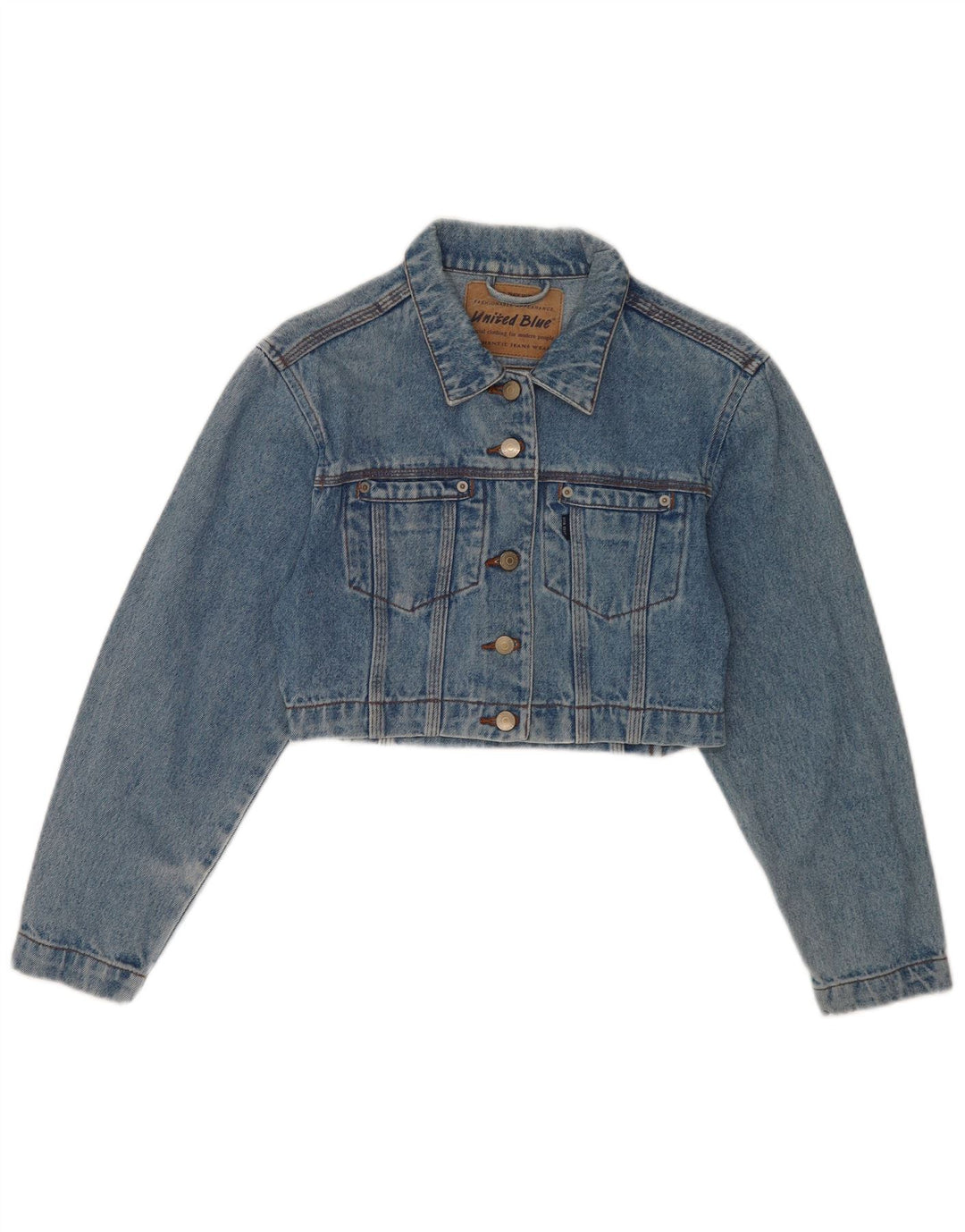 Vintage Γυναικείο Crop Τζιν Μπουφάν UK 10 Small Blue Cotton