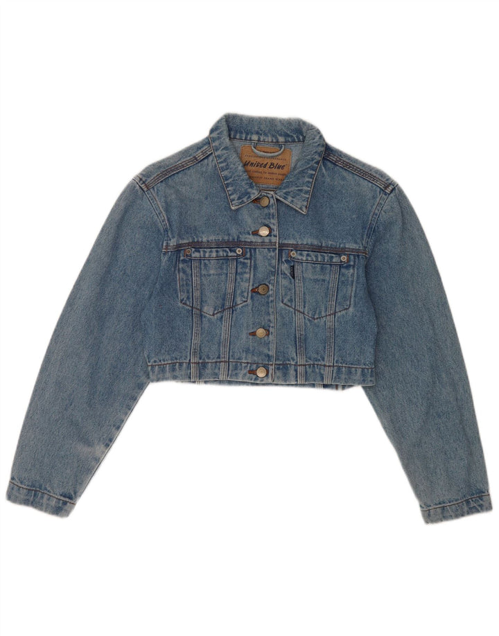Vintage Γυναικείο Crop Τζιν Μπουφάν UK 10 Small Blue Cotton