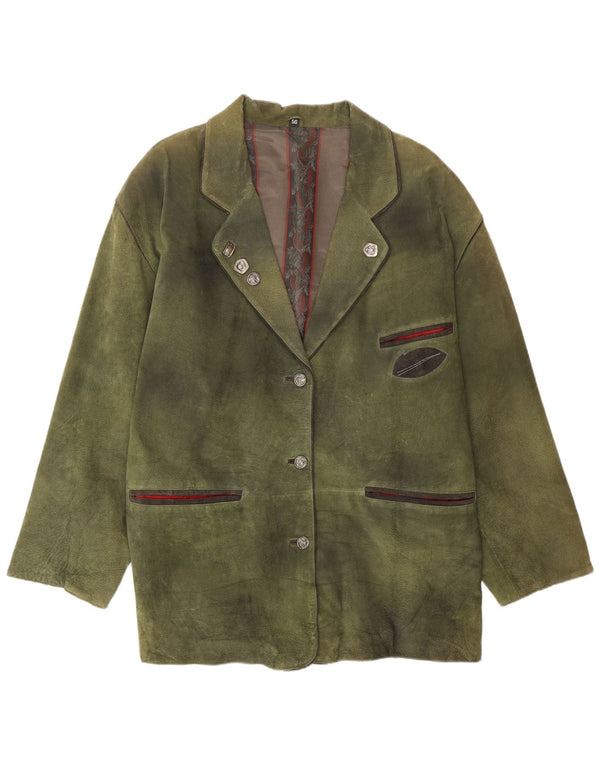 Vintage Γυναικείο Μπουφάν με 3 κουμπιά Suede Blazer EU 50 3XL Πράσινο δέρμα