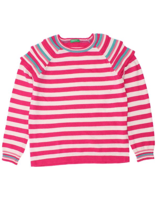 Πουλόβερ Benetton Girls Boat Neck Jumper 7-8 Years Medium Pink ριγέ