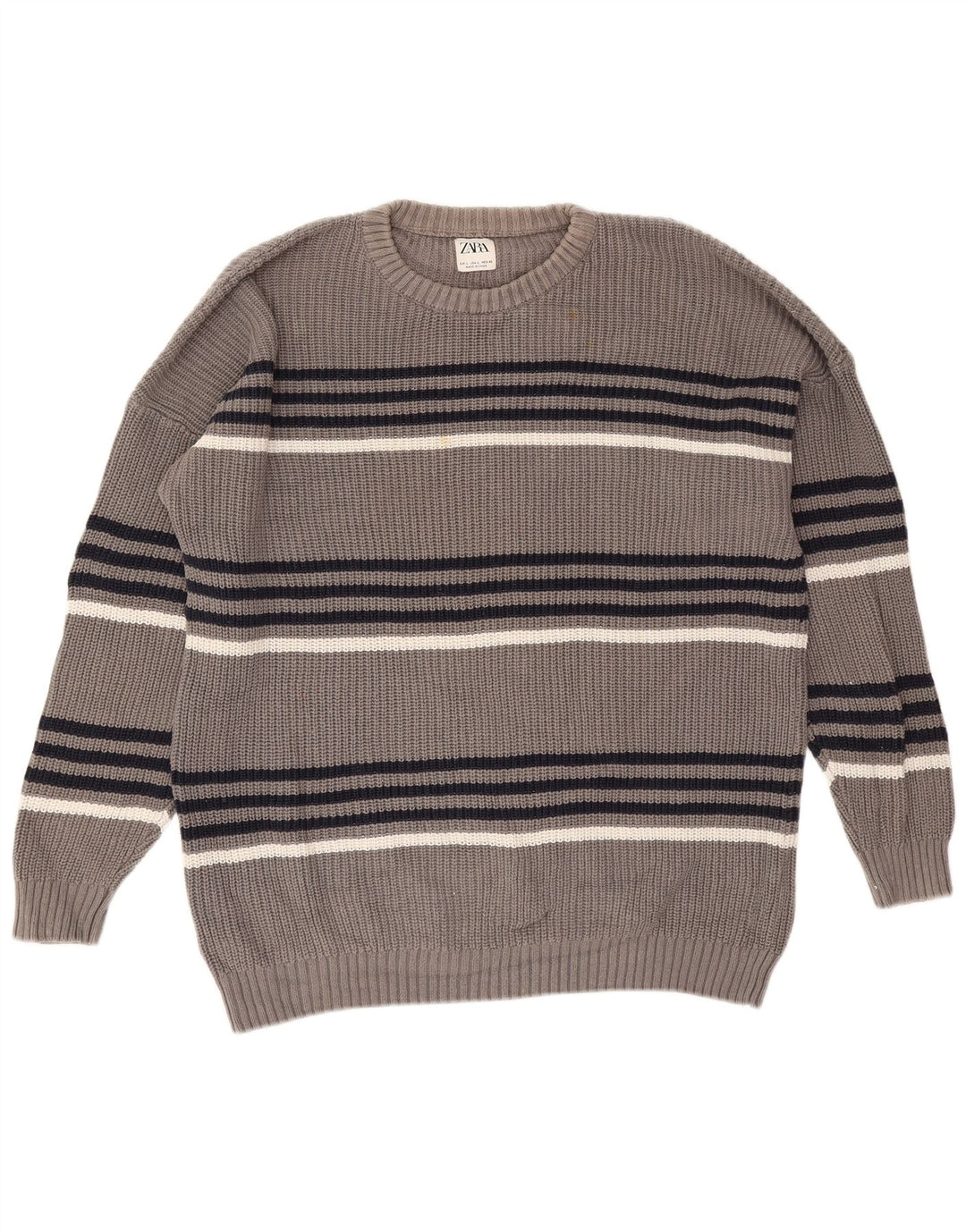 Ανδρικό πουλόβερ Zara Crew Neck Jumper Μεγάλο Γκρι Ριγέ