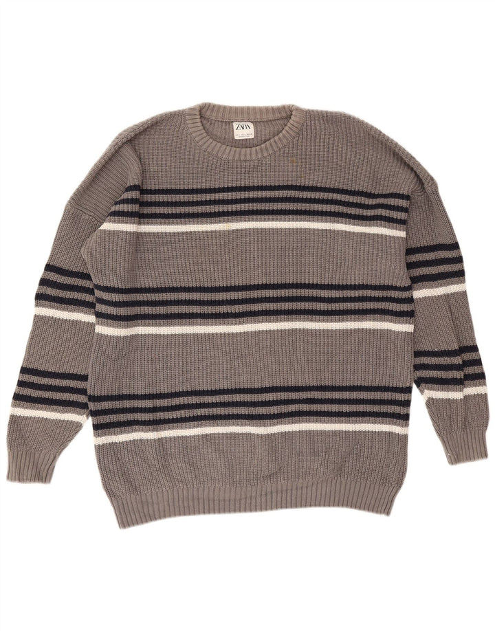 Ανδρικό πουλόβερ Zara Crew Neck Jumper Μεγάλο Γκρι Ριγέ