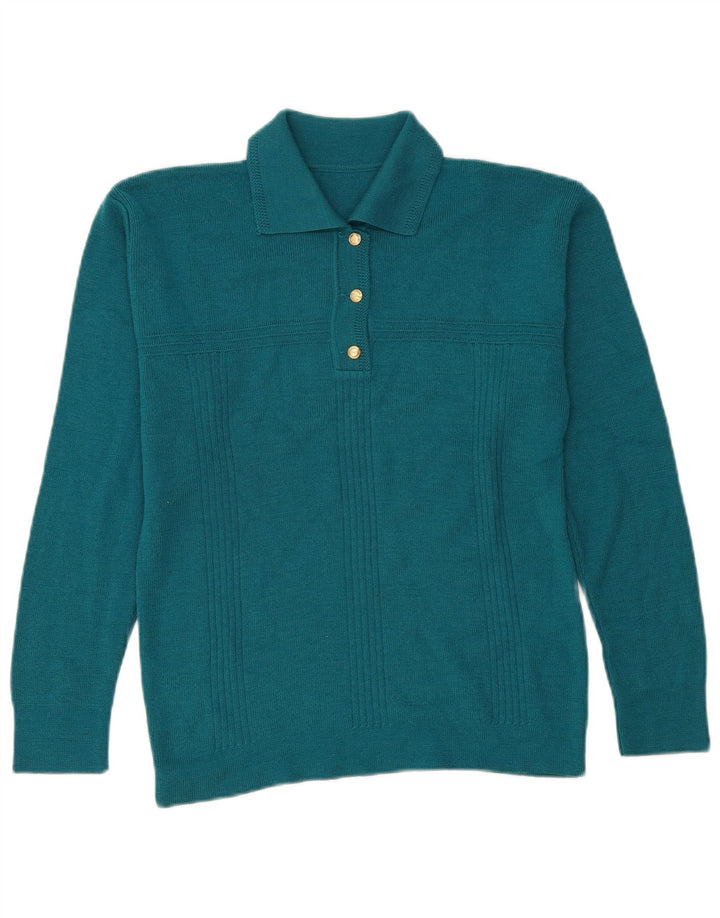 Vintage γυναικείο πουλόβερ με λαιμό polo UK 14 Medium Blue