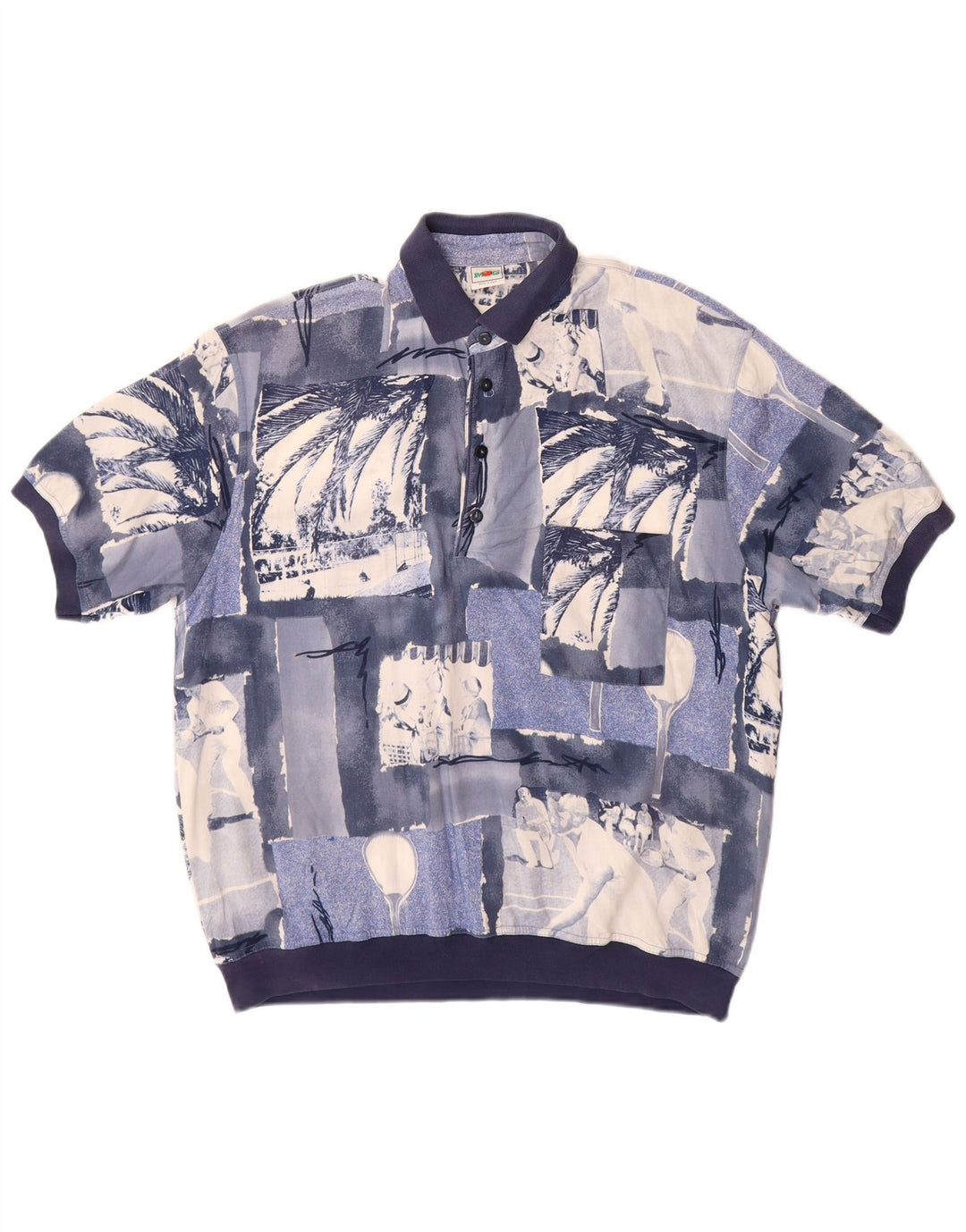 Ανδρικό κοντομάνικο πουλόβερ MANGO πουκάμισο μεγάλο μπλε συνονθύλευμα