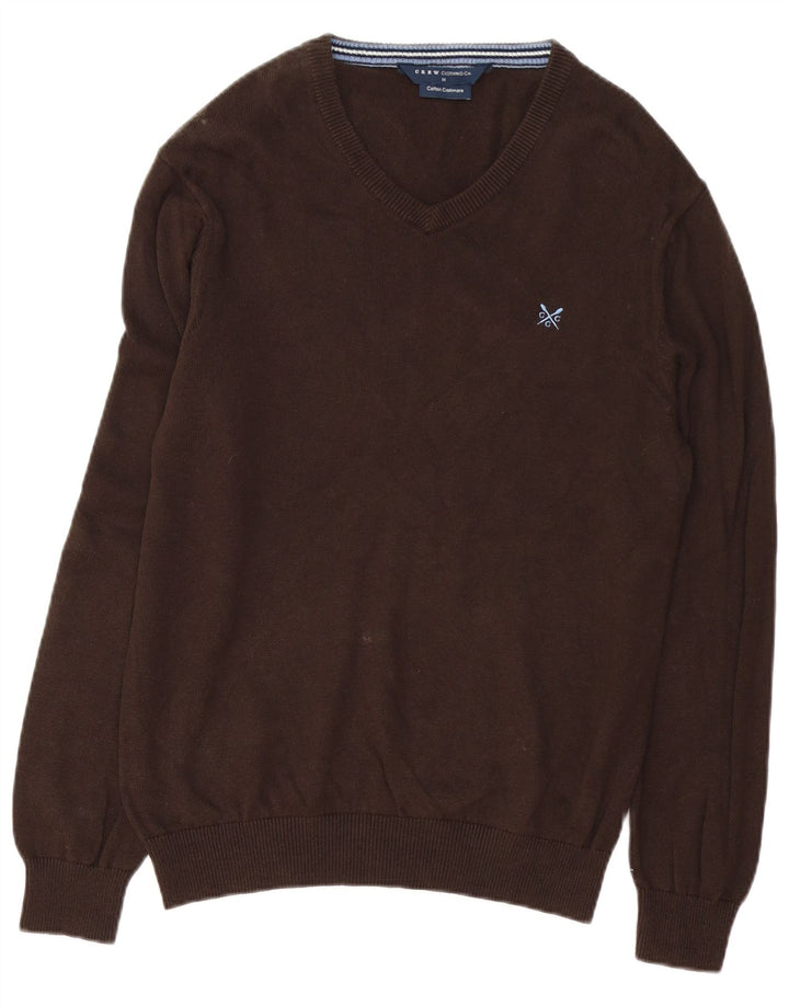 Crew Clothing Ανδρικό πουλόβερ με λαιμόκοψη σε μεσαίο καφέ βαμβακερό