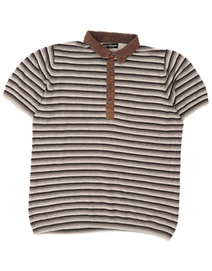 Marks & Spencer Ανδρικό πουκάμισο Polo Autograph Μεσαίο γκρι ριγέ πολυεστέρα
