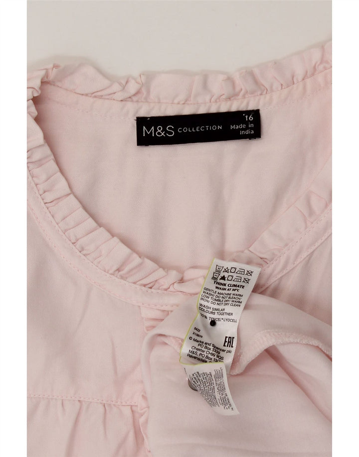 Marks & Spencer γυναικείο βολάν μπλούζα μπροστινό μπλούζα UK 16 μεγάλο ροζ Lyocell