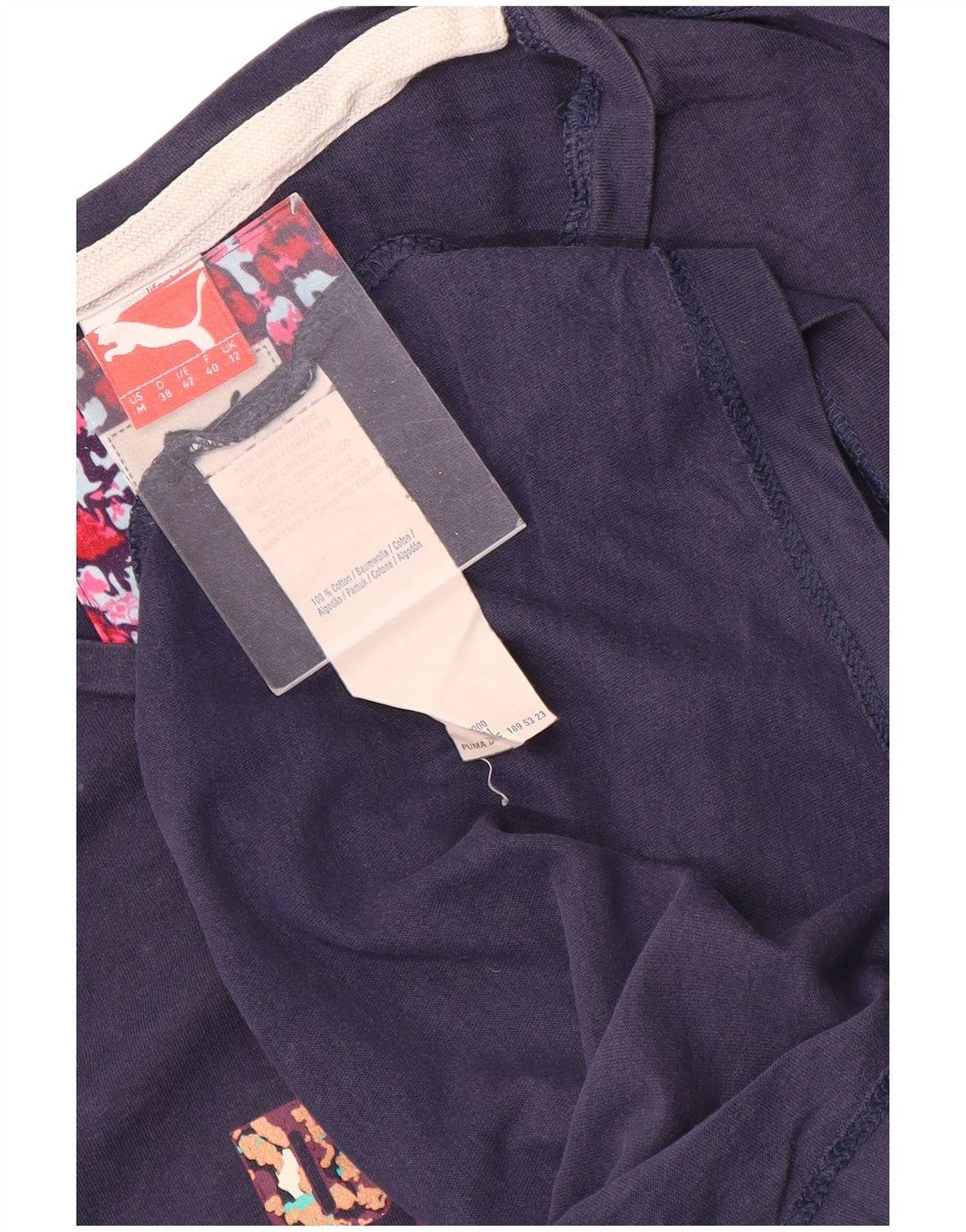 Γυναικείο γραφικό μπλουζάκι Puma τοπ βρετανικό 12 μεσαίο ναυτικό μπλε βαμβακερό