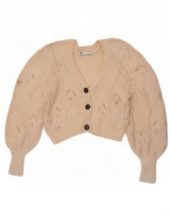 Zara Γυναικεία ζακέτα Crop UK 10 Small Off White Polyester