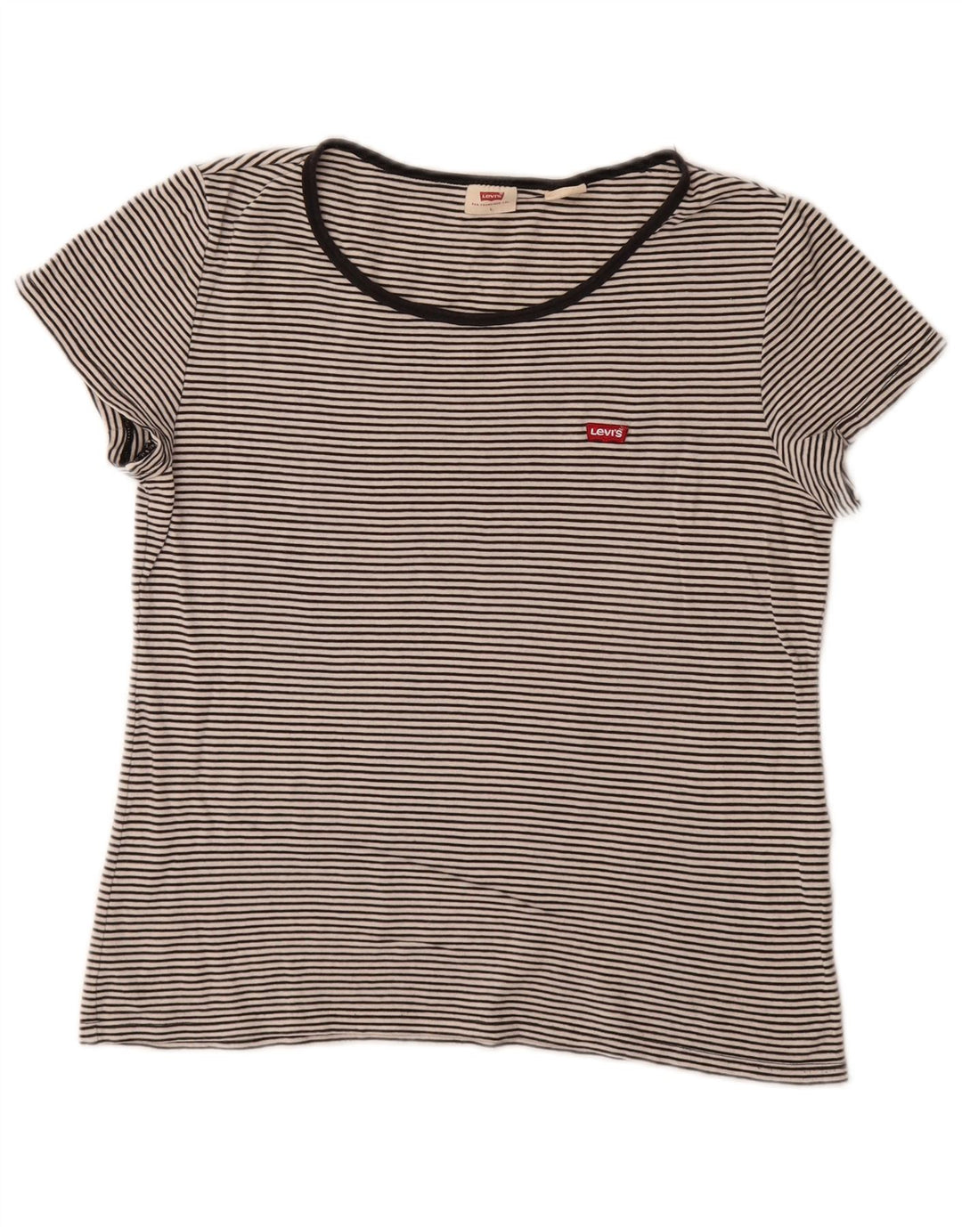 Γυναικείο T-Shirt Levi's Crop Top UK 14 Large Black Pinstripe