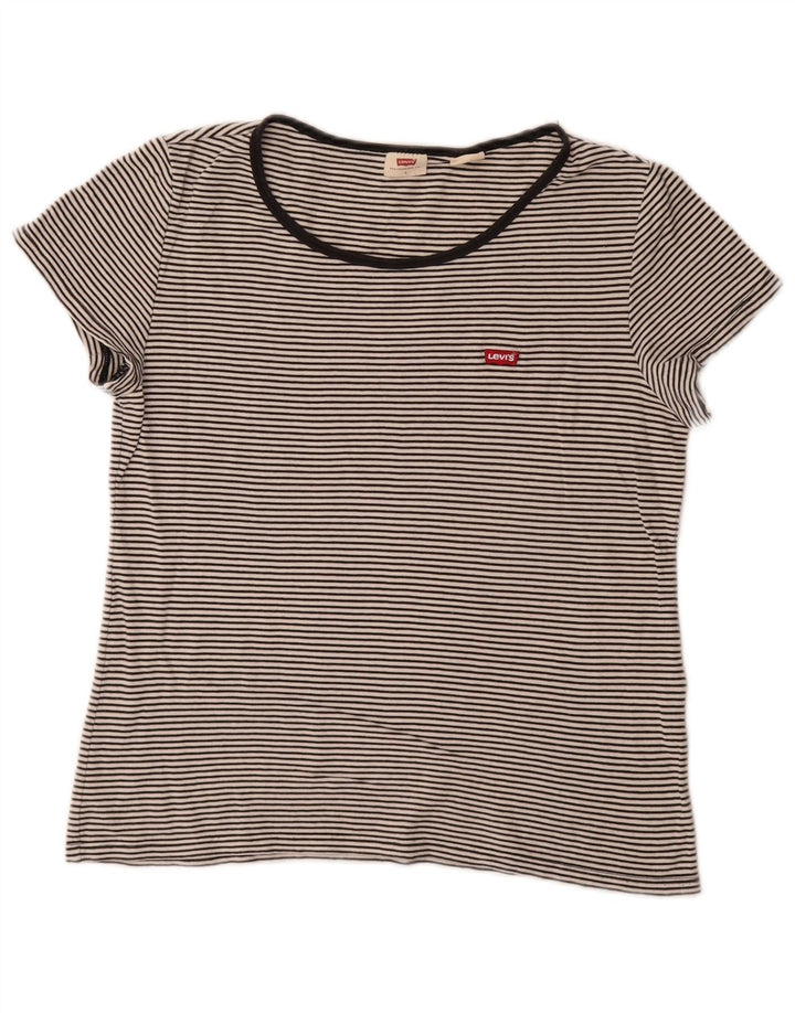 Γυναικείο T-Shirt Levi's Crop Top UK 14 Large Black Pinstripe
