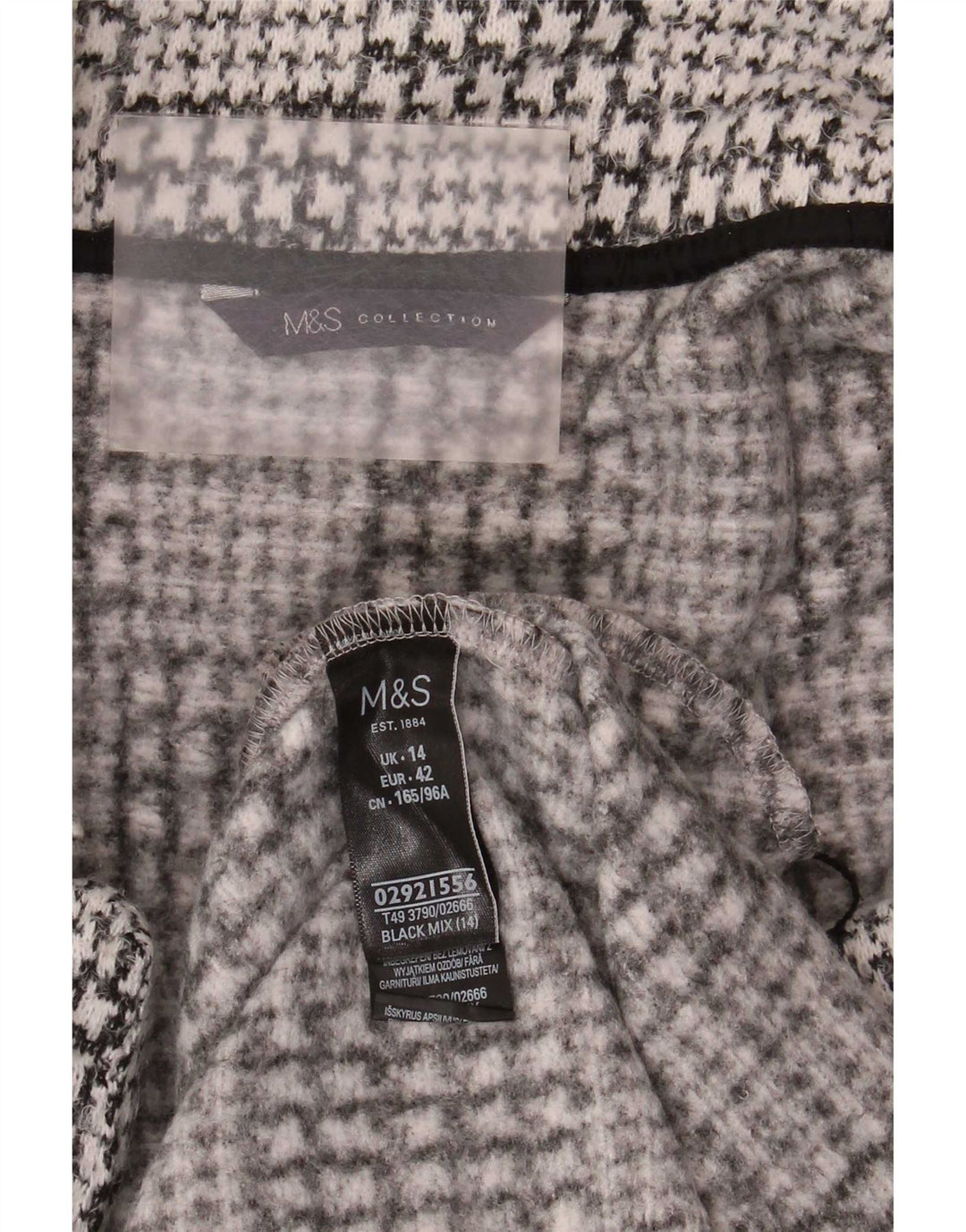 Marks & Spencer Γυναικείο Ανοιχτό Πανωφόρι UK 14 Large Black Houndstooth