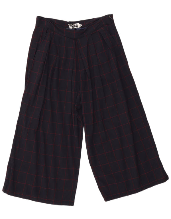 VINTAGE Γυναικείο φαρδύ παντελόνι Capri IT 40 Small W31 L19 Navy Blue Check