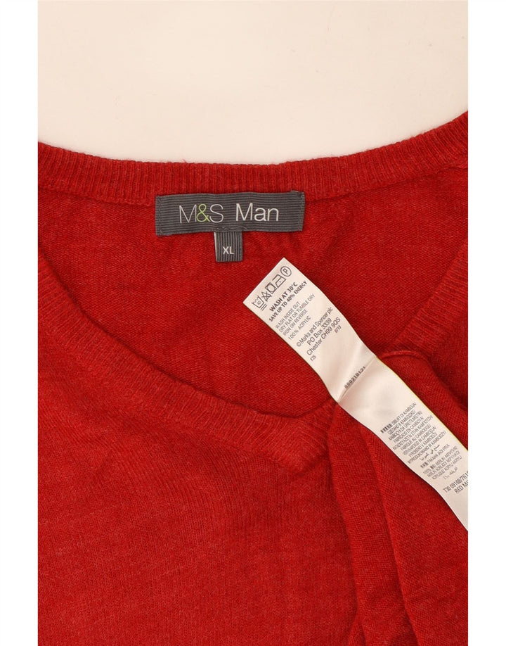 Ανδρικό πουλόβερ Marks & Spencer με V λαιμόκοψη XL Κόκκινο Ακρυλικό