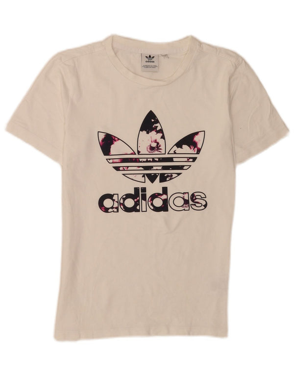 Γυναικείο γραφικό T-Shirt Adidas Top UK 6 XS Λευκό βαμβακερό