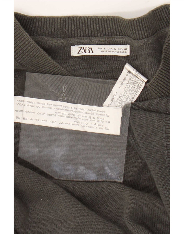 Ανδρικό πουλόβερ Zara Crew Neck Jumper Μεγάλο Γκρι Λινό