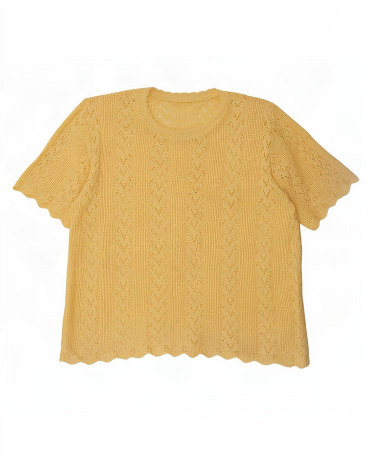 Vintage Γυναικεία Πλεκτή Μπλούζα Oversized Top UK 14 Medium Yellow