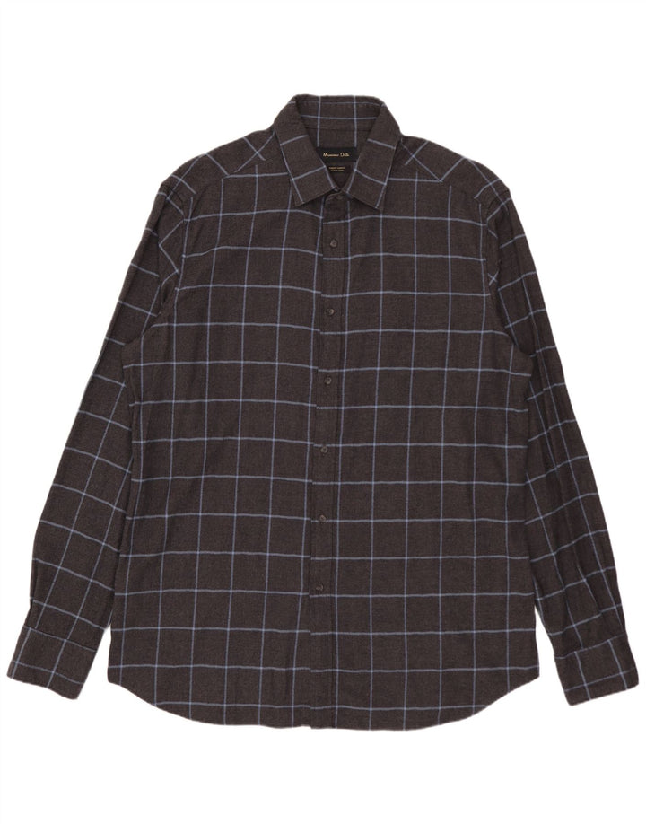 MASSIMO DUTTI Ανδρικό φανελένιο πουκάμισο XL Γκρι βαμβακερό